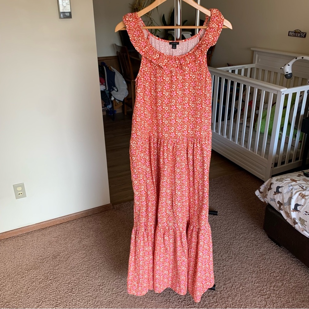 Ann Taylor Ruffle Neck Maxi Dress Floral Size Medium Tall